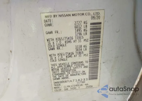 2020 Nissan Frontier Pro-4X 4X4 из США, поврежденный, VIN 1N6ED0EB7LN714233